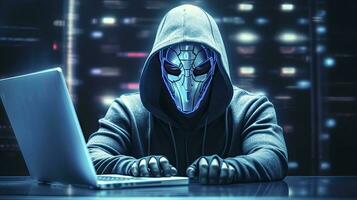 ai gerado binário intriga. anônimo robótico hacker. conceito do hacking. ai gerado foto