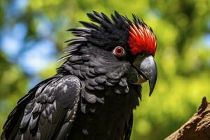 ai gerado uma beautful vermelho atado Preto cacatua. ai gerado foto