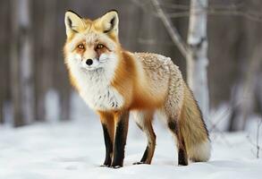 ai gerado vermelho Raposa em pé em neve. ai gerado. foto