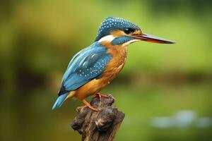 ai gerado martinho pescatore sentado em a árvore ramo. ai gerado foto