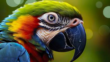 ai gerado tropical arara empoleirado, vibrante penas dentro foco. generativo ai foto