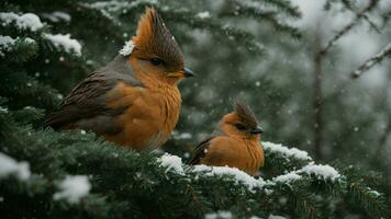 ai gerado construir uma história sobre a simbiótico relação entre animais selvagens e a abrigo forneceu de coberto de neve evergreens. foto