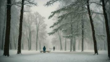 ai gerado construir uma narrativa centrado por aí a silencioso comunicação entre árvores durante uma pesado queda de neve. foto