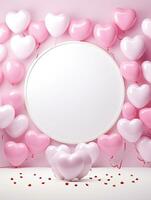 ai gerado branco círculo arredondado com Rosa coração balão ai generativo foto