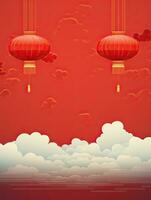 ai gerado vermelho chinês lanterna em a nuvens fundo ai generativo foto