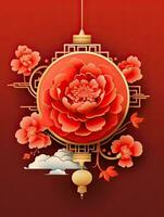 ai gerado retrato chinês elemento com peônia flor ai generativo foto