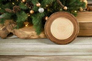 ai gerado Natal fundo em rústico de madeira mesa. pró foto