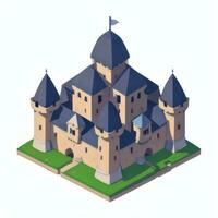 ai gerado isométrico 3d medieval castelo construção ícone grampo arte adesivo decoração simples fundo foto