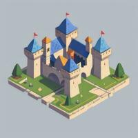 ai gerado isométrico 3d medieval castelo construção ícone grampo arte adesivo decoração simples fundo foto