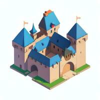 ai gerado isométrico 3d medieval castelo construção ícone grampo arte adesivo decoração simples fundo foto