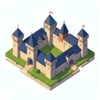 ai gerado isométrico 3d medieval castelo construção ícone grampo arte adesivo decoração simples fundo foto