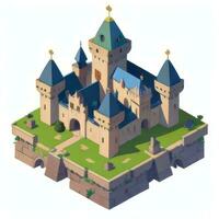 ai gerado isométrico 3d medieval castelo construção ícone grampo arte adesivo decoração simples fundo foto