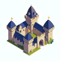 ai gerado isométrico 3d medieval castelo construção ícone grampo arte adesivo decoração simples fundo foto