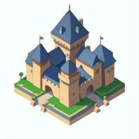 ai gerado isométrico 3d medieval castelo construção ícone grampo arte adesivo decoração simples fundo foto