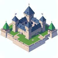 ai gerado isométrico 3d medieval castelo construção ícone grampo arte adesivo decoração simples fundo foto