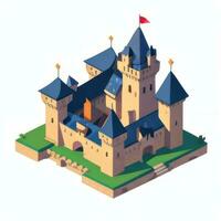 ai gerado isométrico 3d medieval castelo construção ícone grampo arte adesivo decoração simples fundo foto