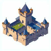 ai gerado isométrico 3d medieval castelo construção ícone grampo arte adesivo decoração simples fundo foto