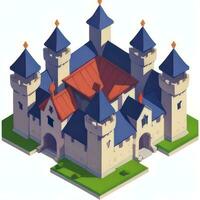 ai gerado isométrico 3d medieval castelo construção ícone grampo arte adesivo decoração simples fundo foto