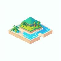 ai gerado isométrico 3d tropical ilha construção ícone grampo arte adesivo decoração simples fundo foto