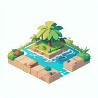 ai gerado isométrico 3d tropical ilha construção ícone grampo arte adesivo decoração simples fundo foto