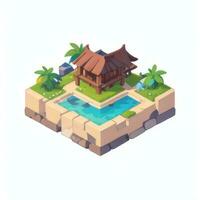 ai gerado isométrico 3d tropical ilha construção ícone grampo arte adesivo decoração simples fundo foto