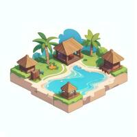 ai gerado isométrico 3d tropical ilha construção ícone grampo arte adesivo decoração simples fundo foto