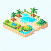 ai gerado isométrico 3d tropical ilha construção ícone grampo arte adesivo decoração simples fundo foto