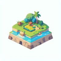 ai gerado isométrico 3d tropical ilha construção ícone grampo arte adesivo decoração simples fundo foto