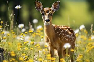 ai gerado fêmea ovas veado com lindo flor. ai gerado foto