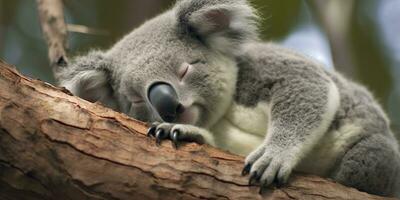ai gerado coala adormecido dentro árvore. ai gerado foto