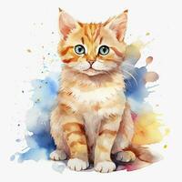 ai gerado aguarela gato grampo arte em branco fundo. ai gerado foto