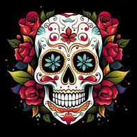 ai gerado mexicano rosas crânio. mexicano rosas crânio. dia de los muertos shugar colorida cabeça. ai gerado foto