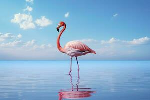 ai gerado Rosa flamingo dentro a água. ai gerado foto