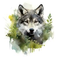 ai gerado Lobo animal dentro vegetação para crianças emocional aquarelas. ai gerado foto