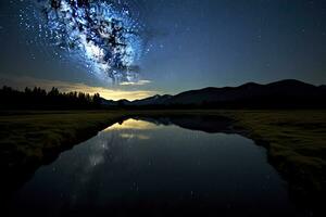 ai gerado leitoso caminho refletido em lago. ai gerado foto