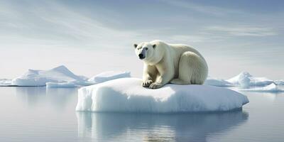 ai gerado polar Urso em gelo floe. Derretendo iceberg e global aquecimento. ai gerado foto