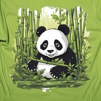 ai gerado fofa panda dentro a meio do uma bambu floresta. camiseta Projeto. ai gerado foto