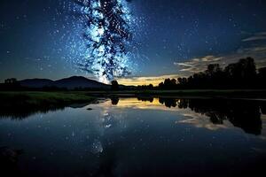 ai gerado leitoso caminho refletido em lago. ai gerado foto