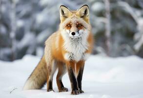 ai gerado vermelho Raposa em pé em neve. ai gerado. foto