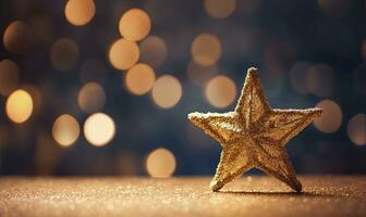 ai gerado espumante dourado Natal estrela. enfeite decoração desfocado bokeh fundo. ai gerado foto