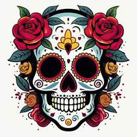 ai gerado mexicano rosas crânio. mexicano rosas crânio. dia de los muertos shugar colorida cabeça. ai gerado foto