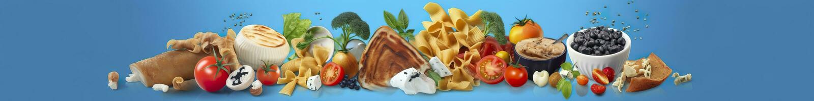 ai gerado rede página bandeira do famoso italiano Comida receitas em limpar \ limpo azul fundo. ai gerado foto