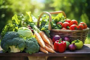 ai gerado variedade do fresco orgânico legumes e frutas dentro a jardim. ai gerado foto