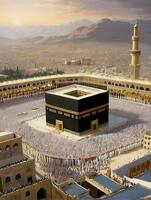 ai gerado kaaba Ramadã brilho cativante islâmico observância dentro meca foto