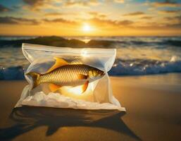 ai gerado peixe dentro uma plástico bolsa.ai gerado foto