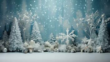 ai gerado flocos de neve e Natal árvores outono para a chão, foto