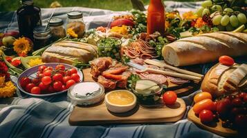 ai gerado verão cobertor piquenique Comida foto