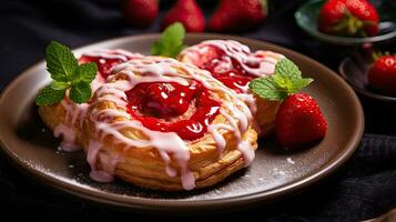 ai gerado morango pastelaria com derretido creme ai generativo foto