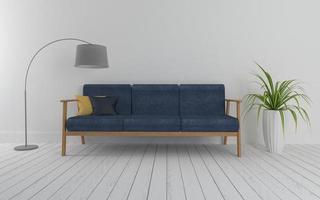 maquete realista 3D renderizado do interior da moderna sala de estar com sofá - sofá e mesa