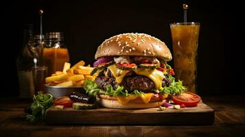 ai gerado delicioso e suculento hamburguer com derretido queijo ai generativo foto